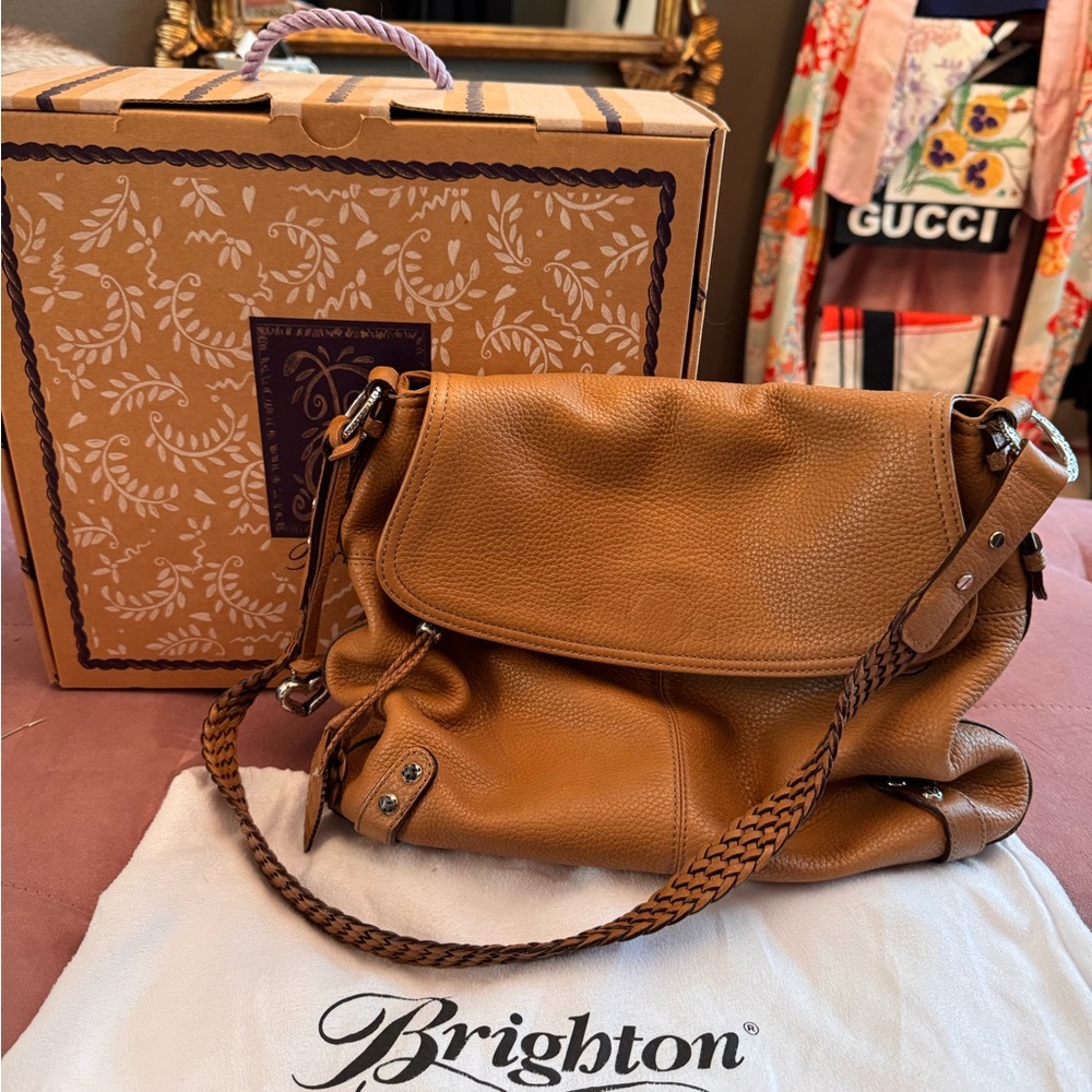 Brighton Tan Leather Shoulder Bag with Slouchy Design